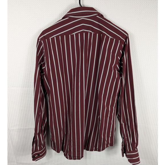 Express Design Studio M Shirt Mens Maroon Stripe Modern Fit Taiwan Y2K Retro - Picture 4 of 4